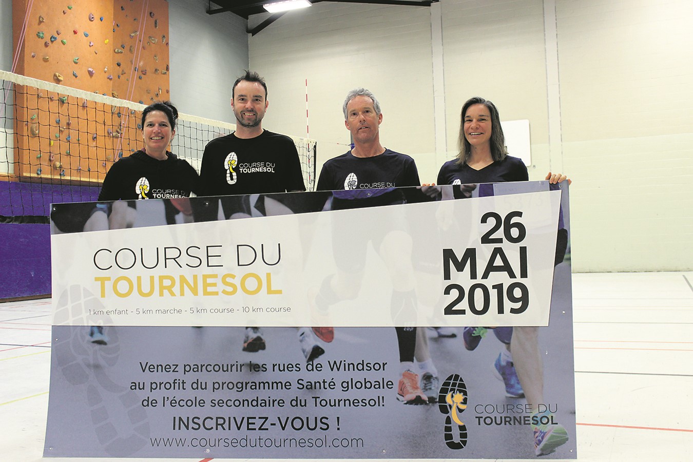 Isabelle Arcand, Éric Traversy, Gilles Dubois et Marie-Pierre Morin prêts pour la Course du Tournesol 2019.