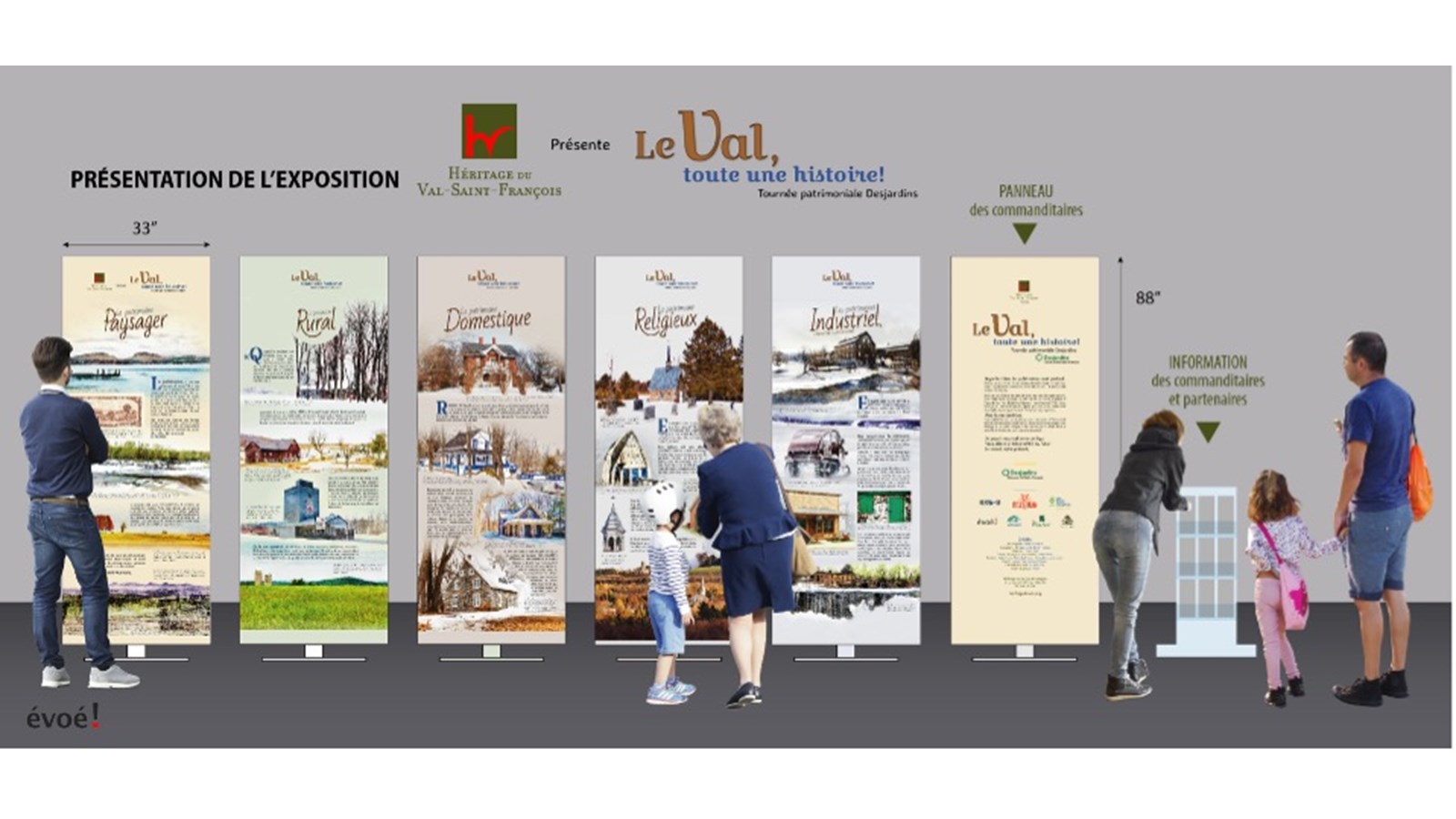 Le Val, toute une histoire ! Trois des panneaux et présentoir Desjardins