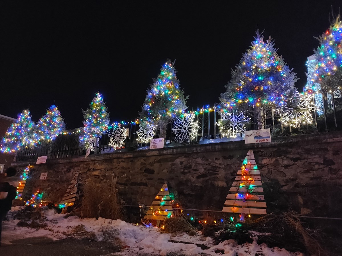 Les plus gros donateurs pouvaient pour leur part faire l’acquisition d’un sapin illuminé de différentes hauteurs au coût de 250 $, de 500 $ ou de 1000 $. 