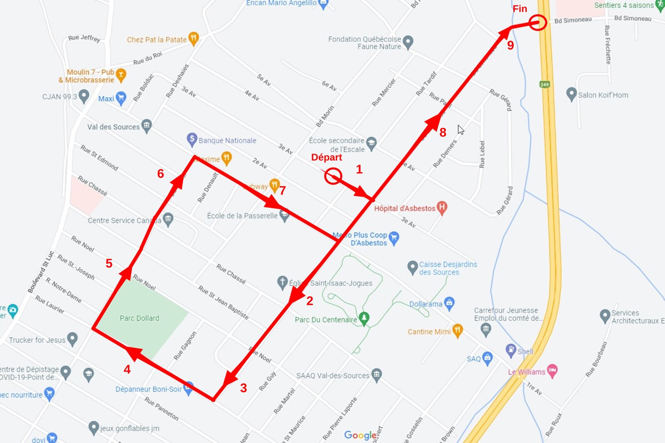Le trajet de la parades des finissantes qui se tiendra ce samedi 17 juin.