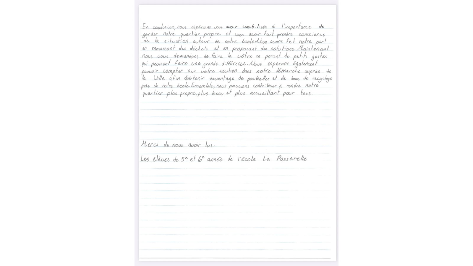 Une lettre ouverte des élèves de la Passerelle pour sensibiliser les élus et les gens de leur milieu
