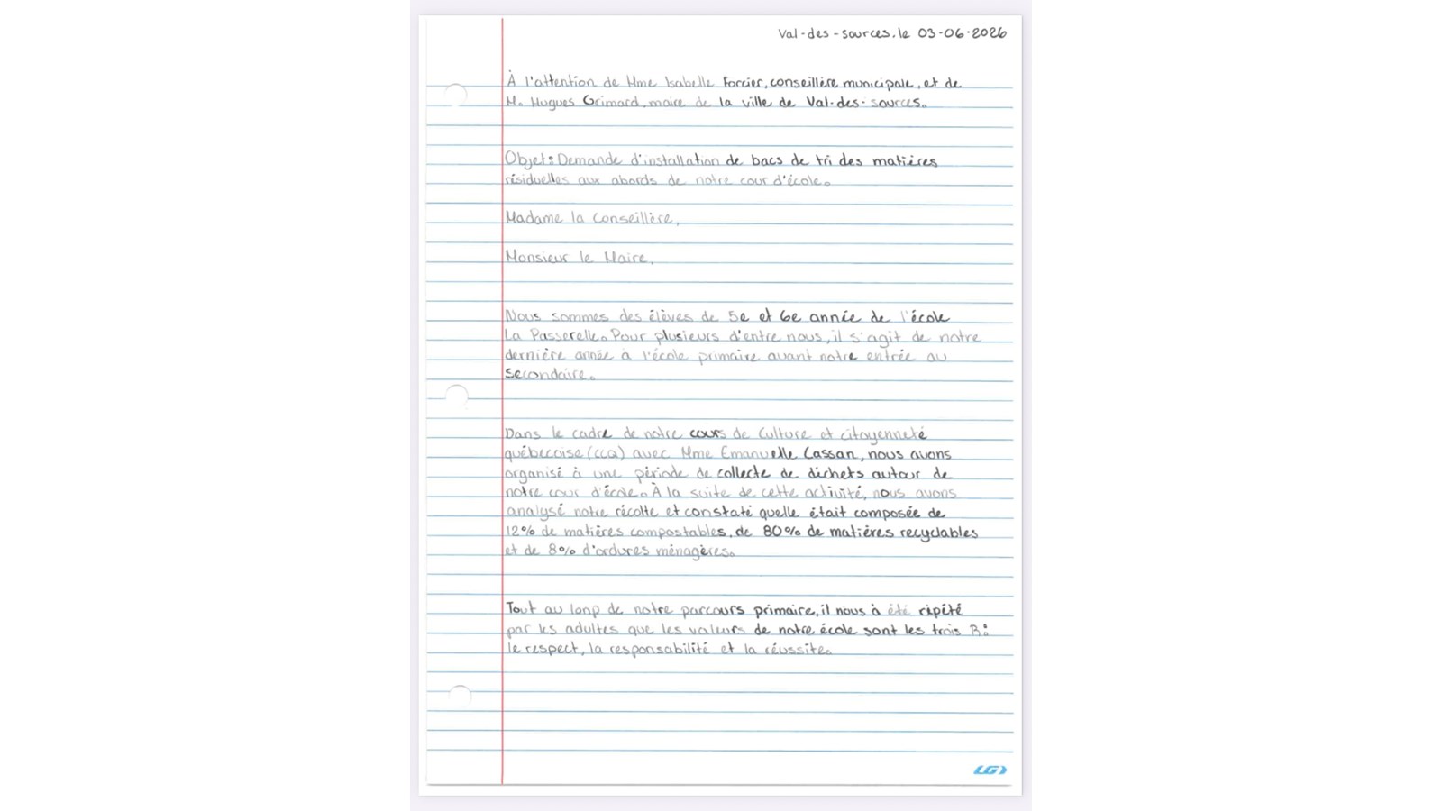 Une lettre ouverte des élèves de la Passerelle pour sensibiliser les élus et les gens de leur milieu